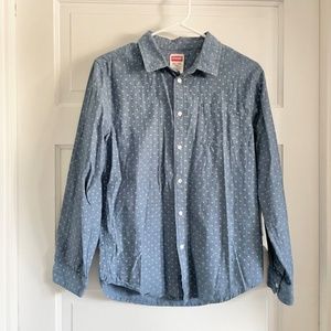Wrangler long sleeve button up down collared dress shirt blue w/subtle pattern